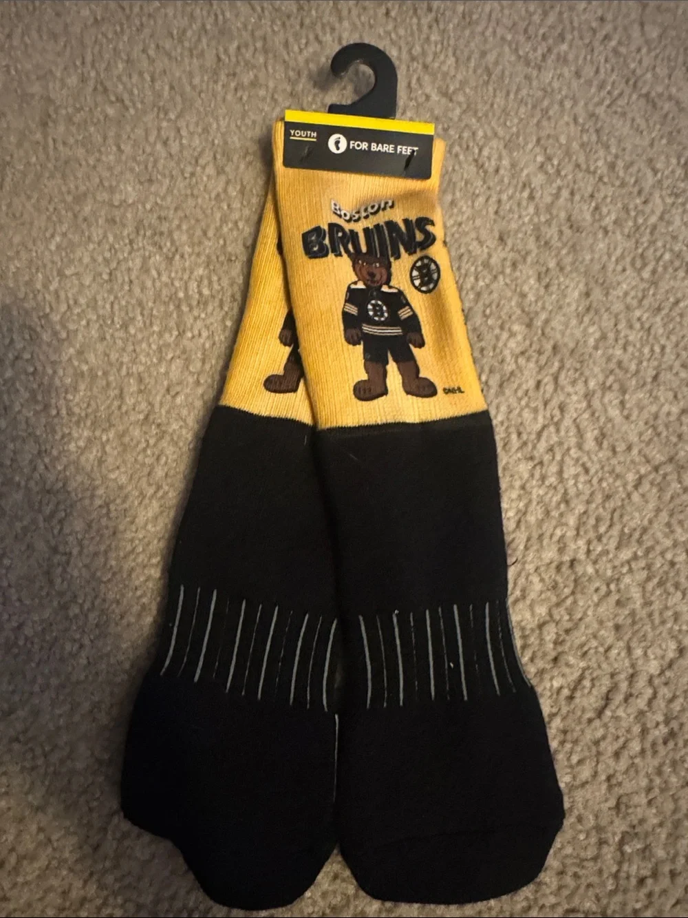 NHL Boston Bruins Youth Crew Socks in Yellow and Black